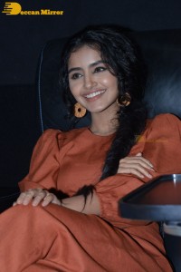 Actress Anupama Parameswaran in a reddish brown dress while attending a movie function
