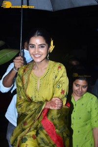 South Actress Anupama Parameswaran in a green dress while attending a movie event