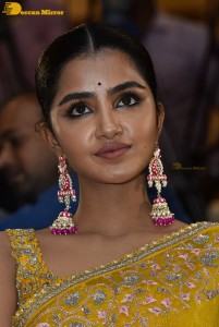 Actress Anupama Parameswaran in a yellow saree