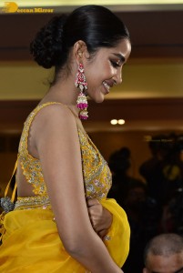 Actress Anupama Parameswaran in a yellow saree