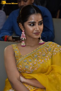 Actress Anupama Parameswaran in a yellow saree