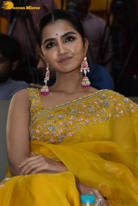 Actress Anupama Parameswaran in a yellow saree