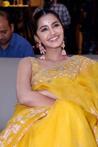 Actress Anupama Parameswaran in a yellow saree