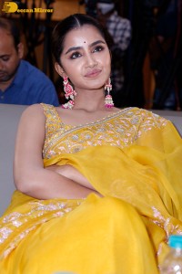 Actress Anupama Parameswaran in a yellow saree