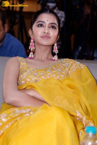 Actress Anupama Parameswaran in a yellow saree