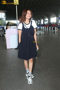 actress Anushka Sen gorgeous in a short dress at airport