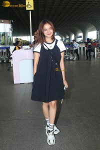 actress Anushka Sen gorgeous in a short dress at airport