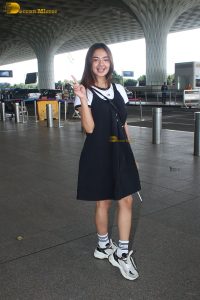 actress Anushka Sen gorgeous in a short dress at airport