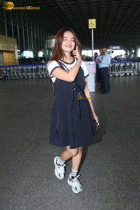 actress Anushka Sen gorgeous in a short dress at airport