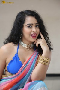 actress Apsara Rani sexy photoshoot in a white and blue saree