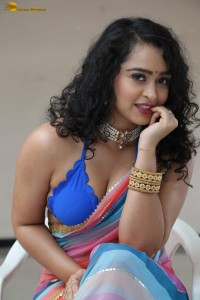 actress Apsara Rani sexy photoshoot in a white and blue saree
