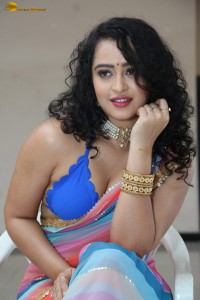 actress Apsara Rani sexy photoshoot in a white and blue saree
