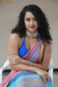 actress Apsara Rani sexy photoshoot in a white and blue saree