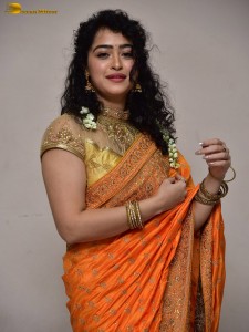 actress Apsara Rani red-hot looks in a orange saree
