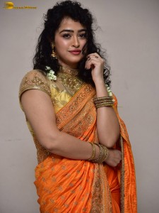 actress Apsara Rani red-hot looks in a orange saree