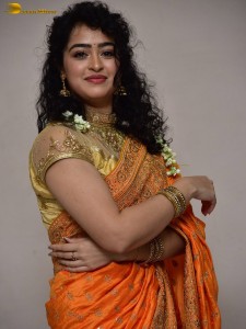 actress Apsara Rani red-hot looks in a orange saree