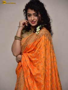 actress Apsara Rani red-hot looks in a orange saree