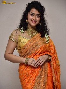 actress Apsara Rani red-hot looks in a orange saree