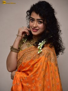 actress Apsara Rani red-hot looks in a orange saree