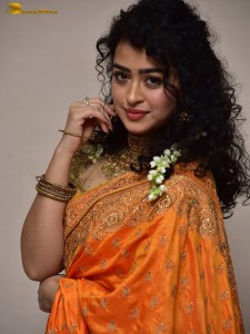 actress Apsara Rani red-hot looks in a orange saree