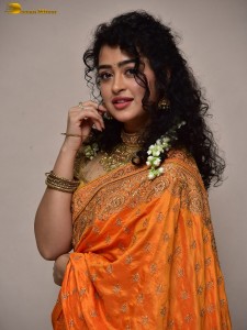 actress Apsara Rani red-hot looks in a orange saree