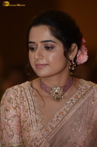 actress ashika ranganath in a pink saree while attending a function