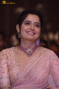 actress ashika ranganath in a pink saree while attending a function