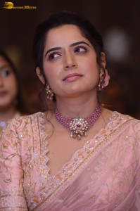 actress ashika ranganath in a pink saree while attending a function