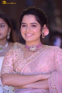 actress ashika ranganath in a pink saree while attending a function