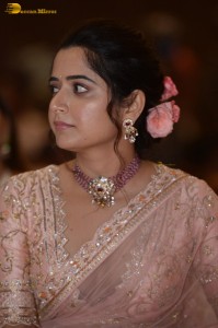 actress ashika ranganath in a pink saree while attending a function