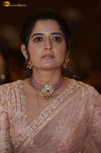 actress ashika ranganath in a pink saree while attending a function