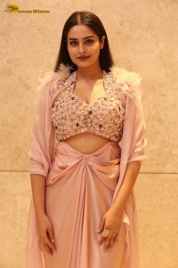 Indian Actress Ayesha Khan beautiful looks in a light orange dress