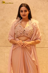 Indian Actress Ayesha Khan beautiful looks in a light orange dress