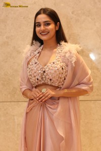 Indian Actress Ayesha Khan beautiful looks in a light orange dress