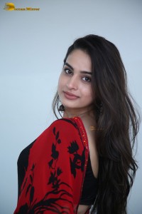 Telugu Actress Ayesha Khan lovely pictures in a red and black saree