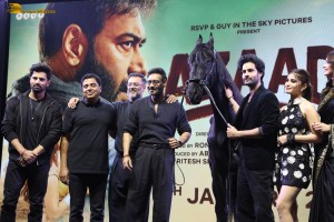 Azaad Trailer Launch attended by Rasha Thadani, Diana Penty, Aaman Devgn, and Ajay Devgn