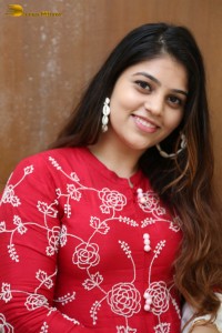 Telugu Actress Bandhavi Sridhar in a red salwar dress