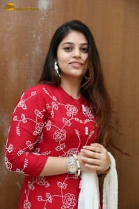 Telugu Actress Bandhavi Sridhar in a red salwar dress