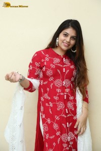 Telugu Actress Bandhavi Sridhar in a red salwar dress