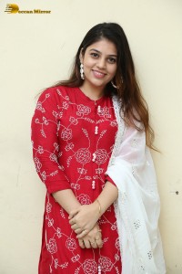 Telugu Actress Bandhavi Sridhar in a red salwar dress