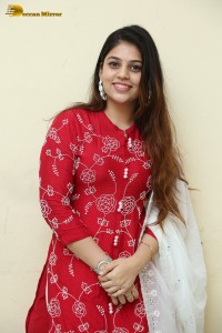 Telugu Actress Bandhavi Sridhar in a red salwar dress