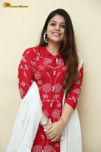Telugu Actress Bandhavi Sridhar in a red salwar dress