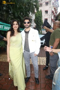Actors Varun Dhawan and Janhvi Kapoor promote the film Bawaal at National College in Mumbai on July 24, 2023