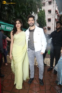 Actors Varun Dhawan and Janhvi Kapoor promote the film Bawaal at National College in Mumbai on July 24, 2023