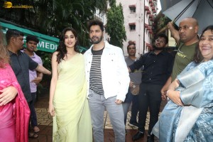 Actors Varun Dhawan and Janhvi Kapoor promote the film Bawaal at National College in Mumbai on July 24, 2023