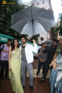 Actors Varun Dhawan and Janhvi Kapoor promote the film Bawaal at National College in Mumbai on July 24, 2023