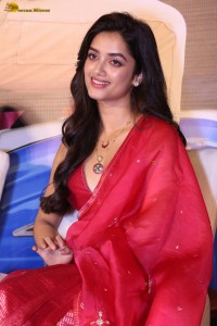 actress Bhagyashri Borse dazzles in a red saree at a movie function