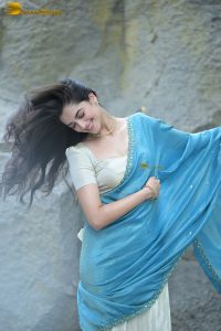 tollywood actress Bhagyashri Borse gorgeous in a blue saree