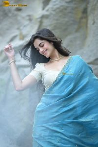 tollywood actress Bhagyashri Borse gorgeous in a blue saree