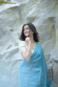 tollywood actress Bhagyashri Borse gorgeous in a blue saree
